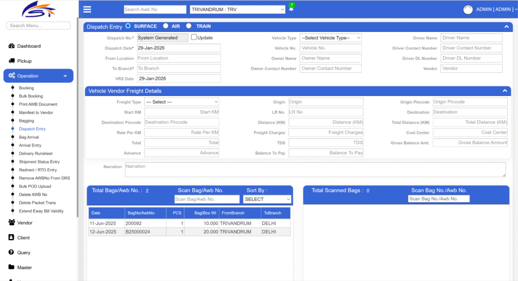 Dispatch Dashboard of Logistics Mitra