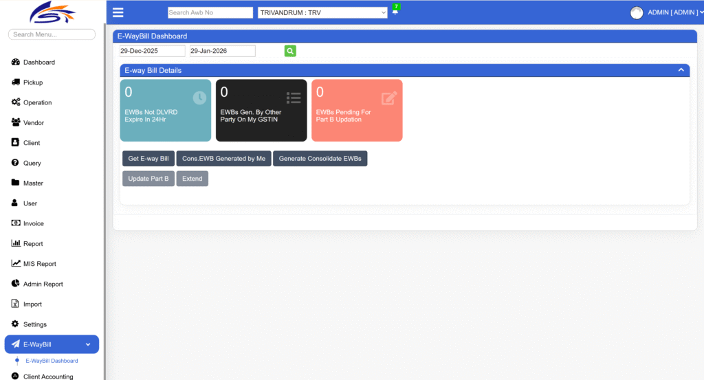 E Way Bill Dashboard of Logistics Mitra